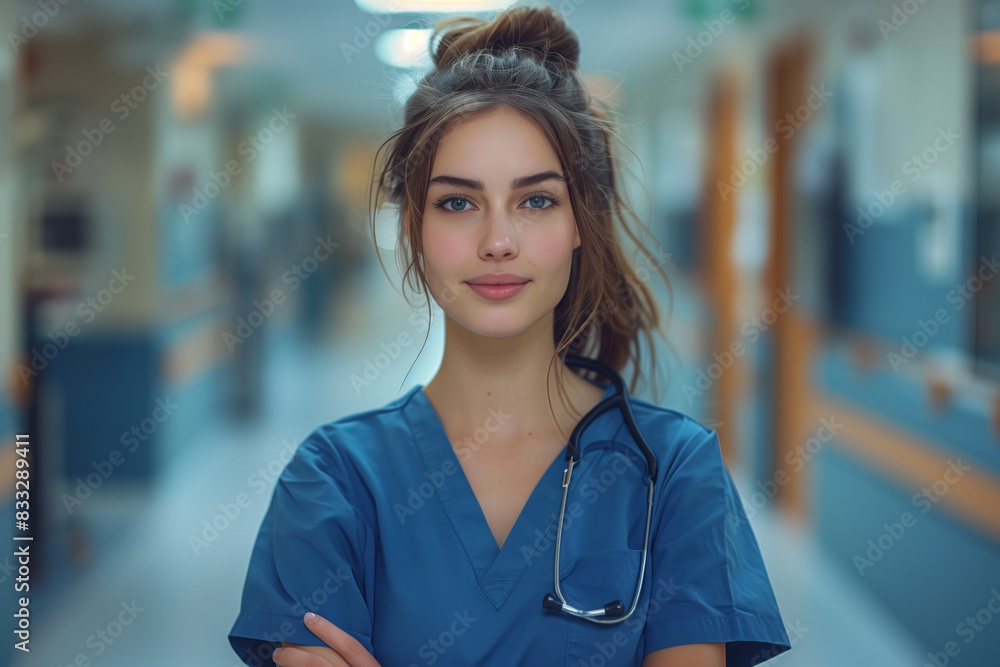 Confident Female Doctor in Hospital Hallway Confident Female Doctor in Hospital Hallway
