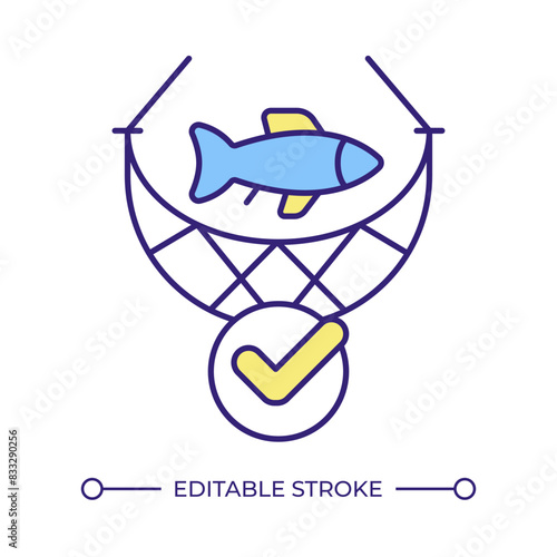 Fishing licenses RGB color icon. Bottom trawls, fish net. Seafood production, harvesting. Catching gear, aquaculture. Isolated vector illustration. Simple filled line drawing. Editable stroke