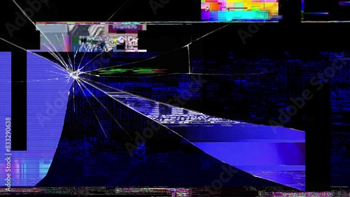 Animation of an LCD being cracked and glitching out. Greenscreen.