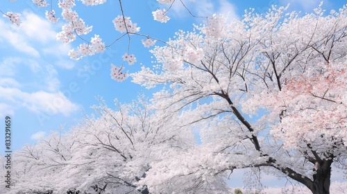 Wallpaper Mural Captivating cherry blossom trees, or sakura, in peak bloom with delicate pink flowers under a clear blue sky, signaling springtime's arrival Torontodigital.ca