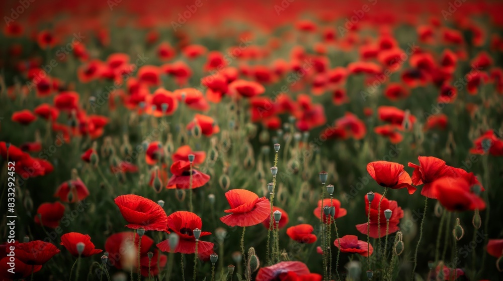 Striking photo capturing the vibrant beauty of a red poppy field with delicate flowers swaying in a serene landscape Striking photo capturing the vibrant beauty of a red poppy field with delicate flowers swaying in a serene landscape