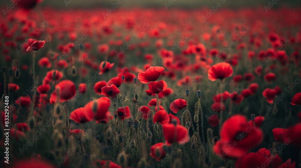 Fototapeta premium Stunning landscape of a vibrant red poppy field in full bloom, capturing the essence of floral splendor in nature