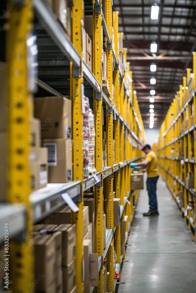 Professional Photography of workers picking items from shelves and preparing orders for shipment in a fulfillment cen, Generative AI Professional Photography of workers picking items from shelves and preparing orders for shipment in a fulfillment cen, Generative AI