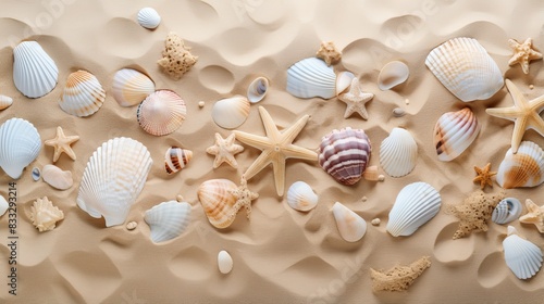 Assorted Seashells and Starfish on Sandy Surface Creating Beach Vibe