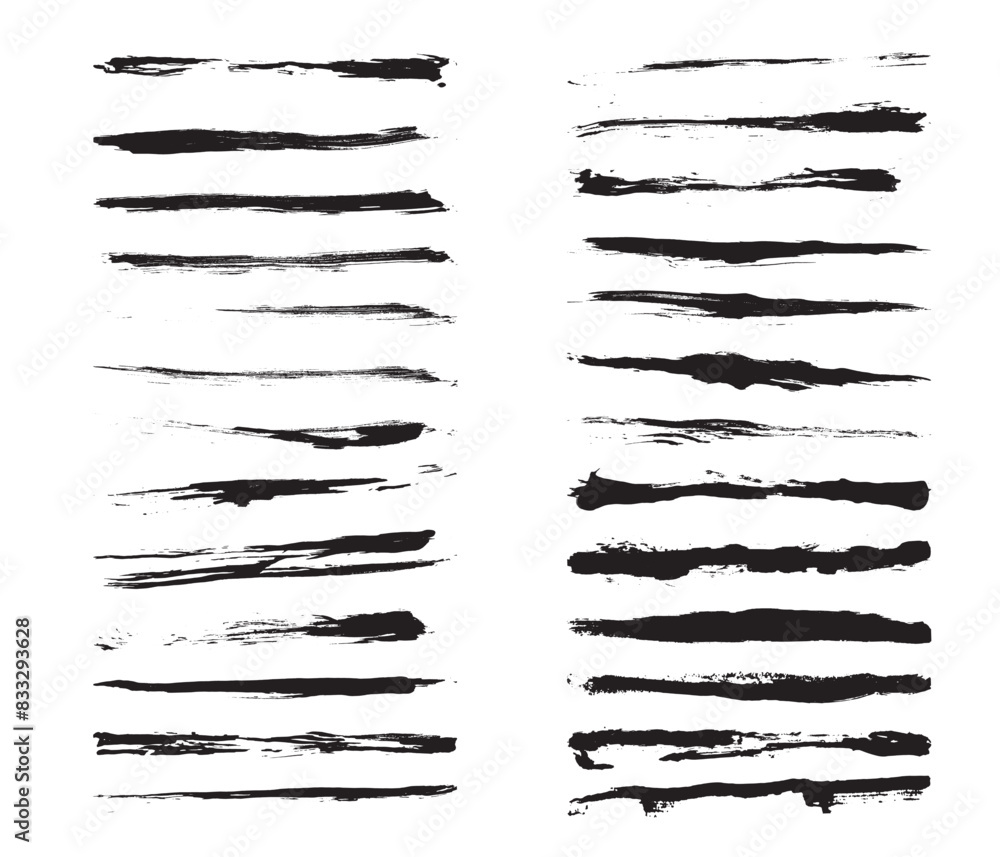 Hand drawn black color brush strokes, white background. Different types of strokes. Can be used and edit easily. EPS 10 Hand drawn black color brush strokes, white background. Different types of strokes. Can be used and edit easily. EPS 10