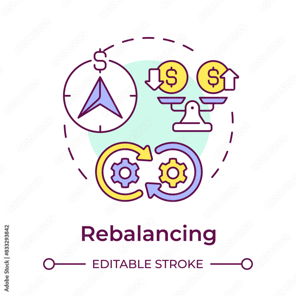 Fototapeta premium Rebalancing multi color concept icon. Wealth management, return potential. Finance objective. Round shape line illustration. Abstract idea. Graphic design. Easy to use in infographic, presentation