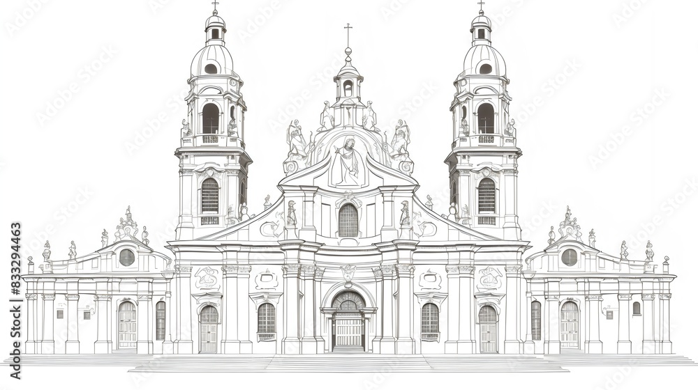 Detailed Architectural Drawing of a Baroque Cathedral