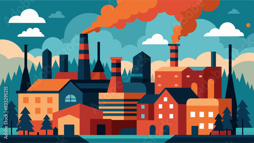 The unmistakable smell of burning coal and steam in the air permeating the streets of a thriving manufacturing town.. Vector illustration