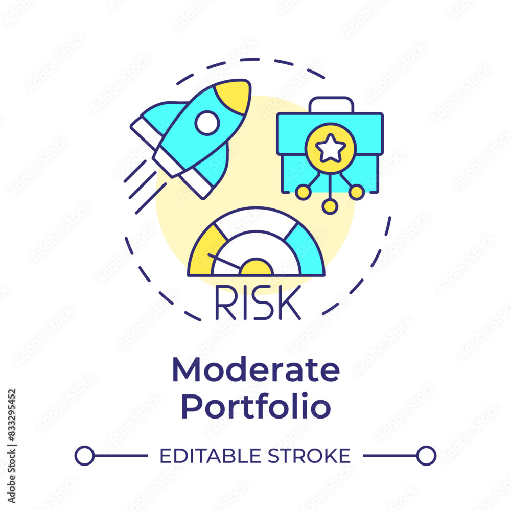 Fototapeta premium Moderate portfolio multi color concept icon. Investment organization, rocket progress. Risk management. Round shape line illustration. Abstract idea. Graphic design. Easy to use in infographic