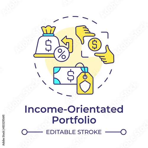 Income-orientated portfolio multi color concept icon. Profit generation, interest rate. Round shape line illustration. Abstract idea. Graphic design. Easy to use in infographic, presentation