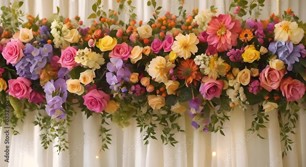 Create a Magical Wedding Backdrop with Exquisite Flowers. Concept Wedding Photography, Floral Design, Event Decor, Romantic Setting, Blossoming Backdrop Create a Magical Wedding Backdrop with Exquisite Flowers. Concept Wedding Photography, Floral Design, Event Decor, Romantic Setting, Blossoming Backdrop
