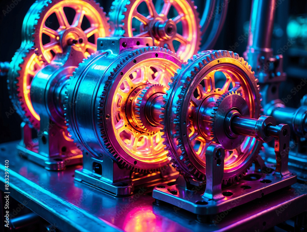 Fototapeta premium Industrial Machinery Gears with a Glow, Precision and Innovation in Motion