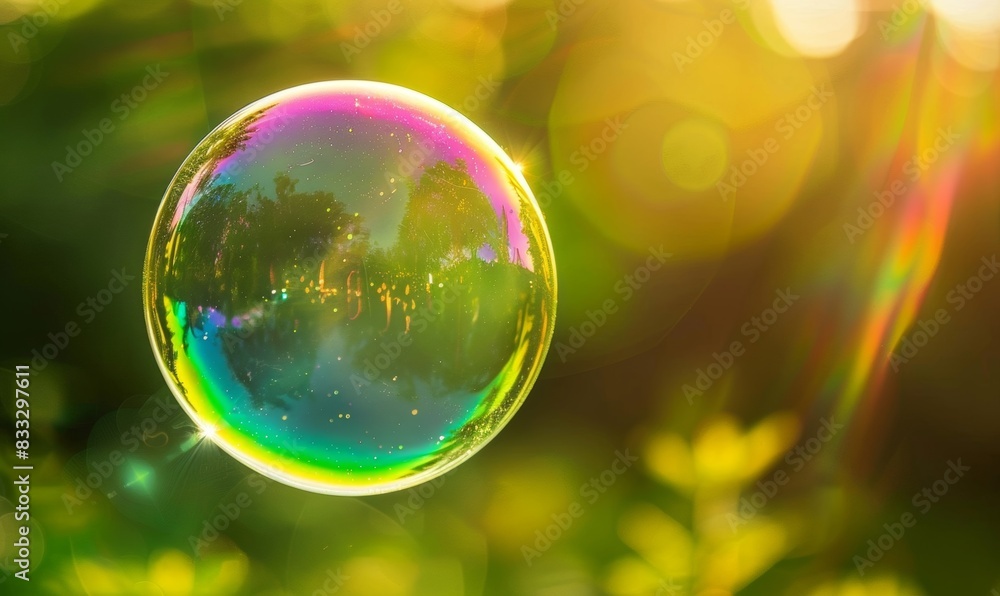 Soap bubbles float in the air, reflecting the beautiful colors of the rainbow. Soap bubbles float in the air, reflecting the beautiful colors of the rainbow.
