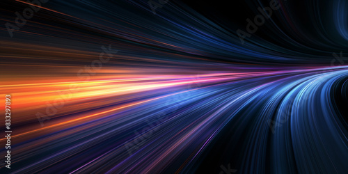 Sweeping light trails of blue and orange in a dark background, representing the swift movement of data transfers and digital communication in a high-tech environment