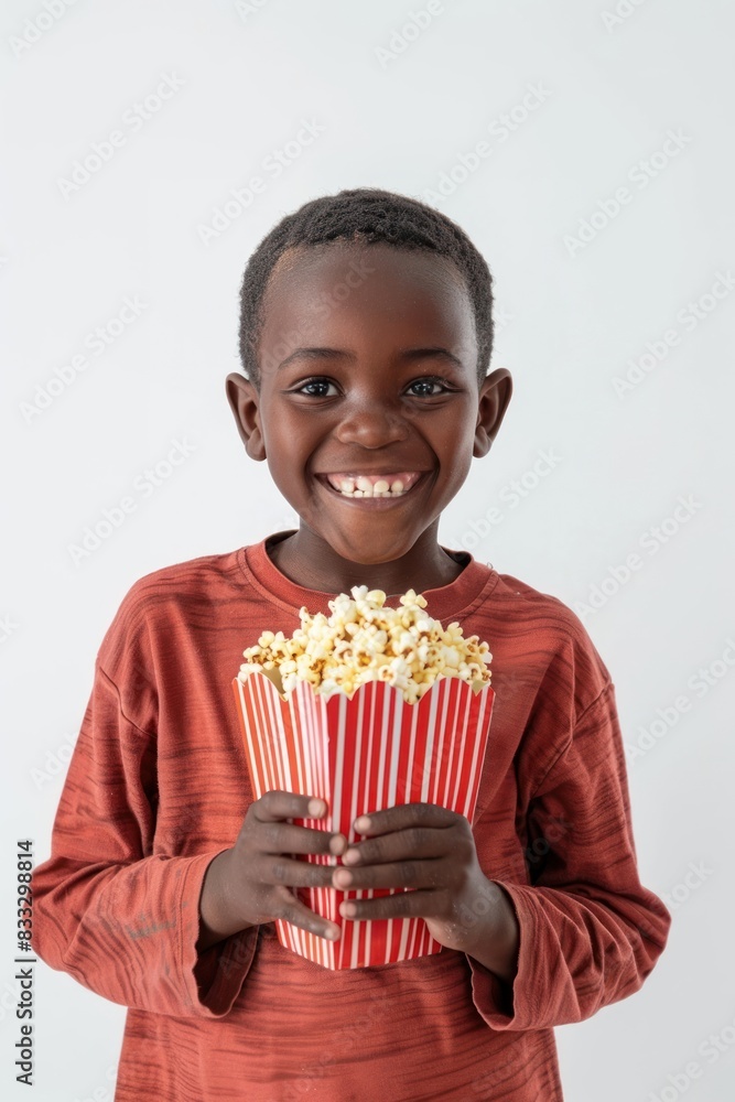 Boy holding popcorn happy clothing knitwear. Boy holding popcorn happy clothing knitwear.