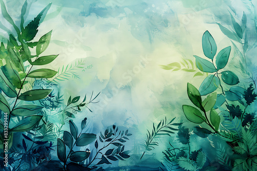 Wallpaper Mural A vibrant watercolor ecology background featuring lush greenery and blue hues, evoking a sense of nature's beauty. Torontodigital.ca