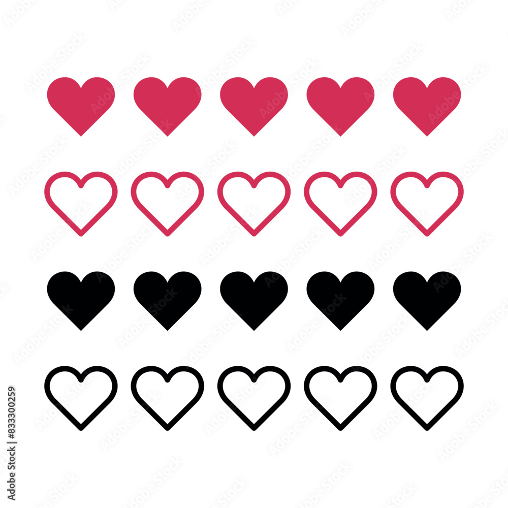 Hearts Lives Filled And Outline Red And Black Hearts Lives Filled And Outline Red And Black
