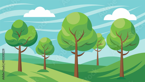 Trees sway in the breeze. Vector illustration