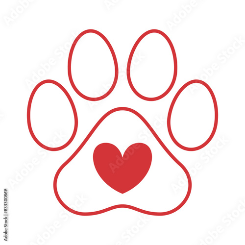 Paw Print With Heart Red