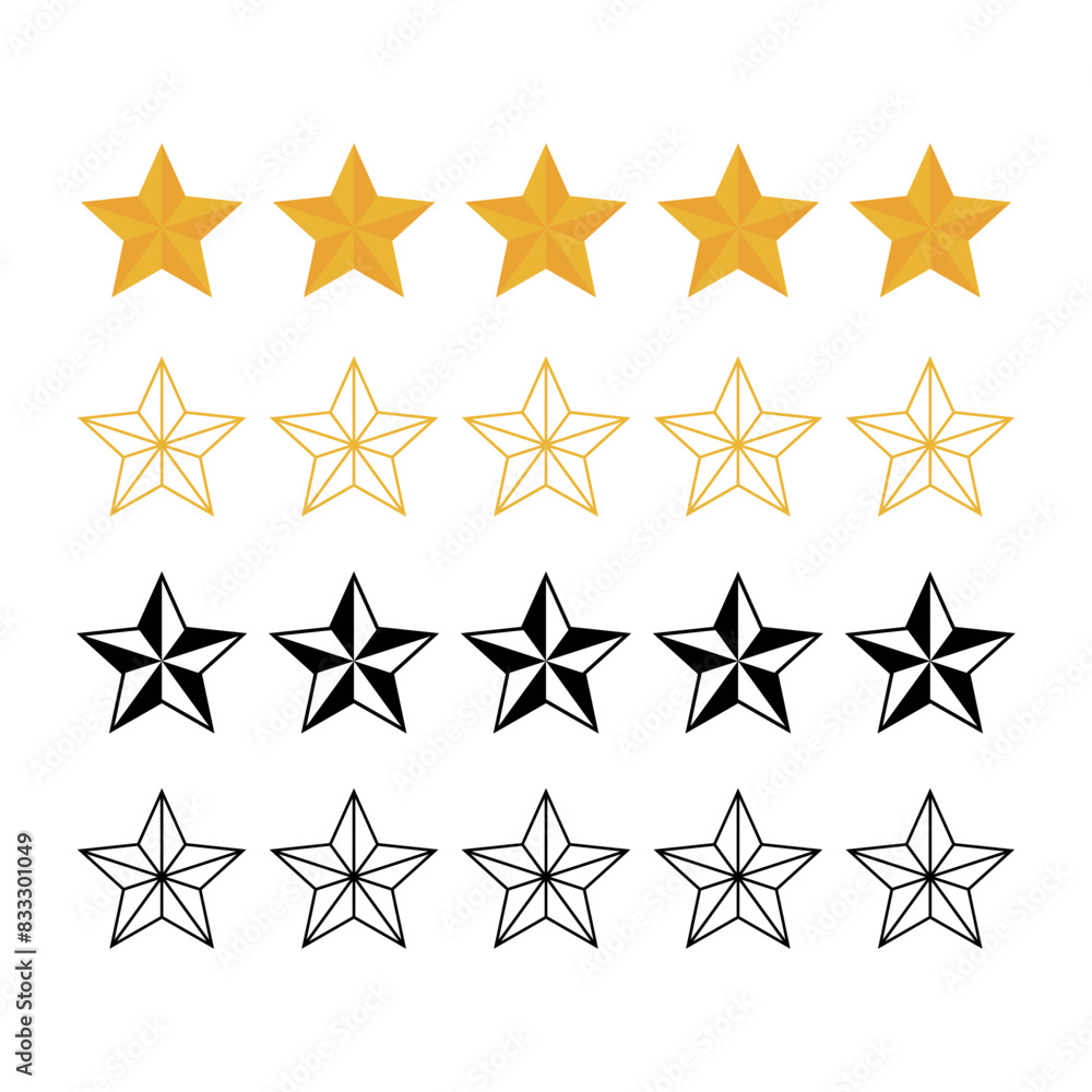 Review Stars Filled Outline Black And Yellow 3D Review Stars Filled Outline Black And Yellow 3D