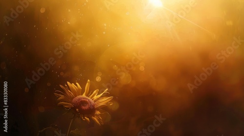  A sunflower facing the rising sun  Small-scale bokeh photography  which glows gently in the dusky light  this painting exudes tranquility and charm  a celestial beacon streaks through the void