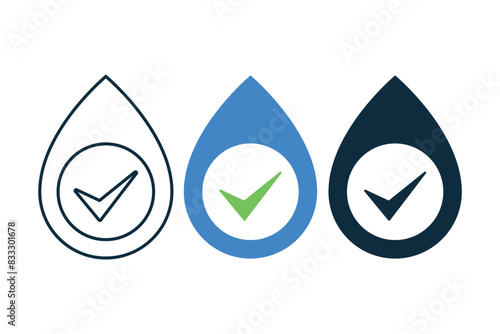Water Droplet Check Mark Outline Flat Glyph