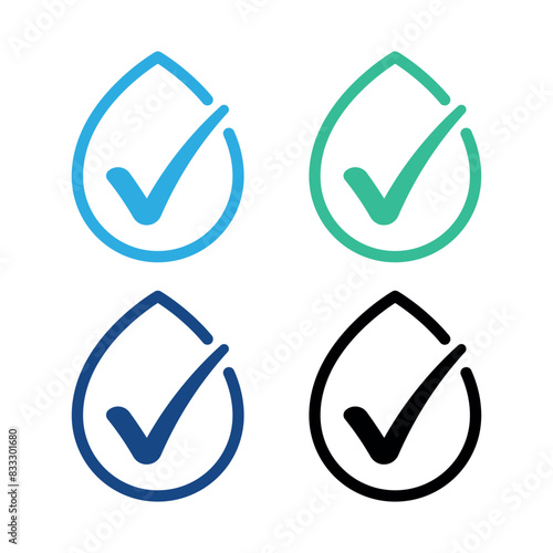 Water Droplet Check Mark Outline Set
