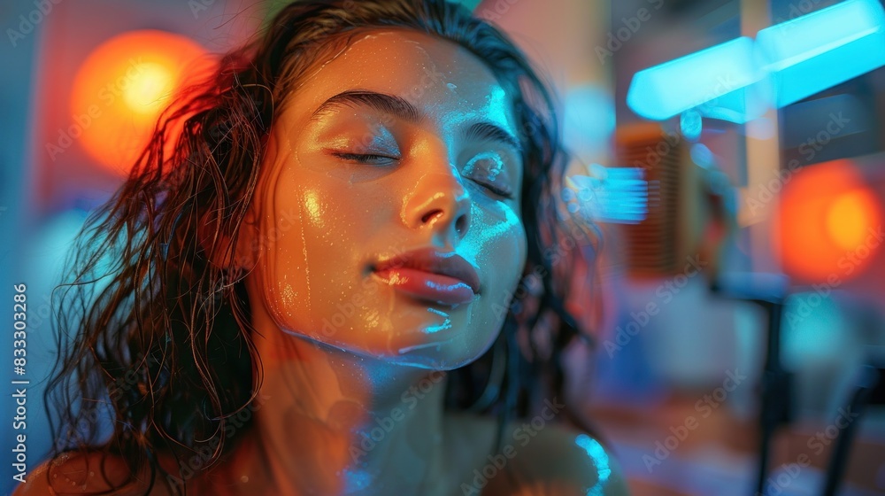 Woman Having her Hair Straighten with a Brush and a Hair Dryer. Hairdresser drying clients hair working with professional tools Woman Having her Hair Straighten with a Brush and a Hair Dryer. Hairdresser drying clients hair working with professional tools