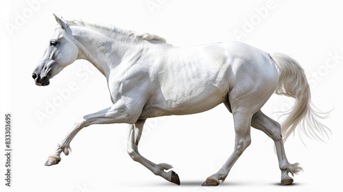 A regal white horse  its elegant form standing out against a transparent background  photographed with unparalleled clarity