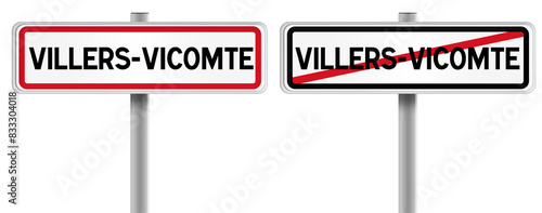 Panneau de VILLERS-VICOMTE à l'Entrée et à la Sortie - Fond Transparent ou Blanc Disponible