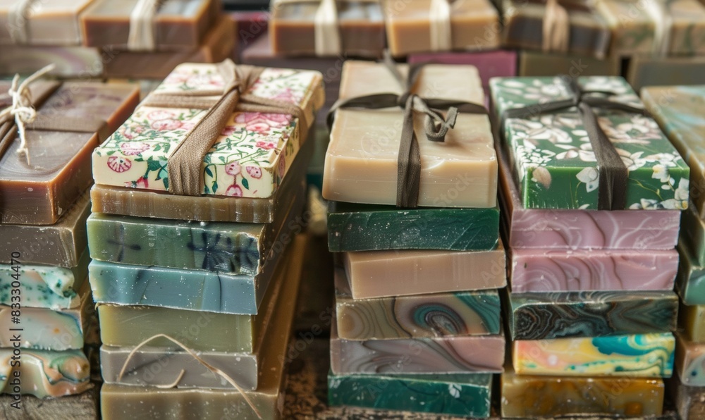 Stacks of neatly packaged soap For gift or sale Stacks of neatly packaged soap For gift or sale