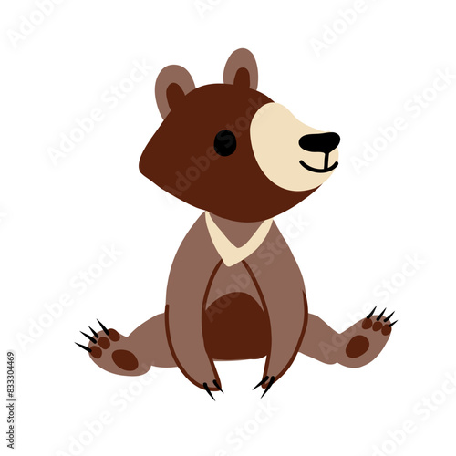 Cute cartoon brown bear sits, vector colorful illustration wild animal isolated on white background, decorative forest teddy for character design, greeting card, zoo alphabet, mascot, Russian symbol