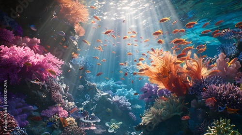Enchanted Underwater Seascape with Colorful Coral Reefs and Fish