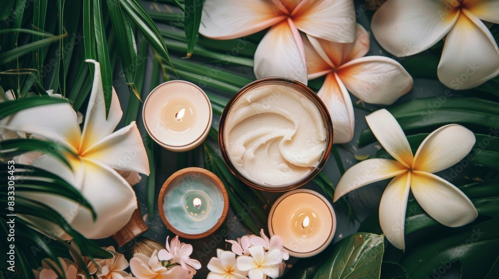 Shea butter, candles, and tropical flowers create a relaxing atmosphere. Shea butter, candles, and tropical flowers create a relaxing atmosphere.