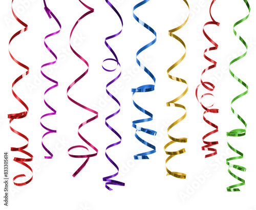 Set of colorful streamers isolated on transparent background, png file