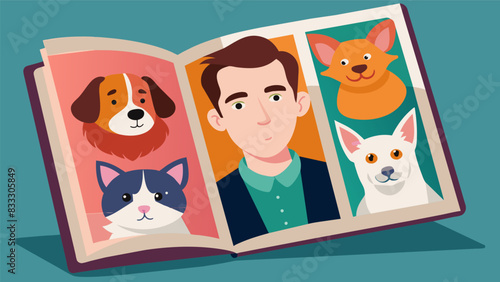 The journal filled with creative and imaginative portraits of pets showcasing the artists unique style and interpretation.. Vector illustration