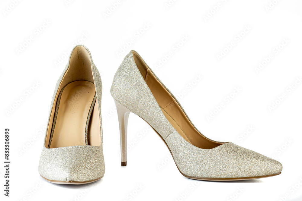 Women's red shoes from a varnish on a white background Women's red shoes from a varnish on a white background