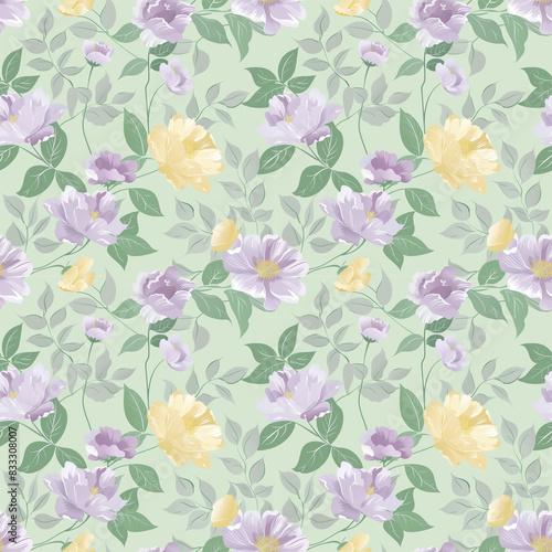 Floral variety color, form natural, seamless fabric pattern.