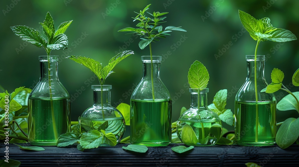 Investigation with flasks with plants Concept of green chemistry , The images are of high quality and clarity , The images are of high quality and clarity Investigation with flasks with plants Concept of green chemistry , The images are of high quality and clarity , The images are of high quality and clarity