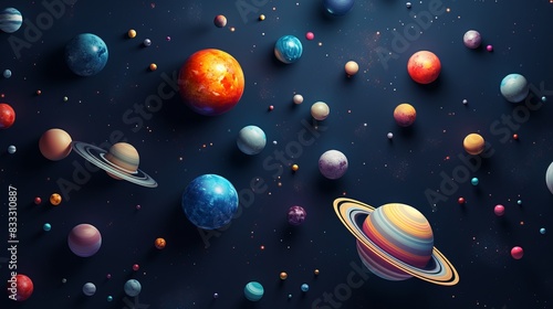 Colorful solar system with vibrant planets against a starry background