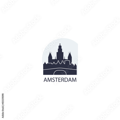 Netherlands Amsterdam city  cityscape  panorama view logo. Modern vector icon with Holland capital horizon. Isolated skyline graphic