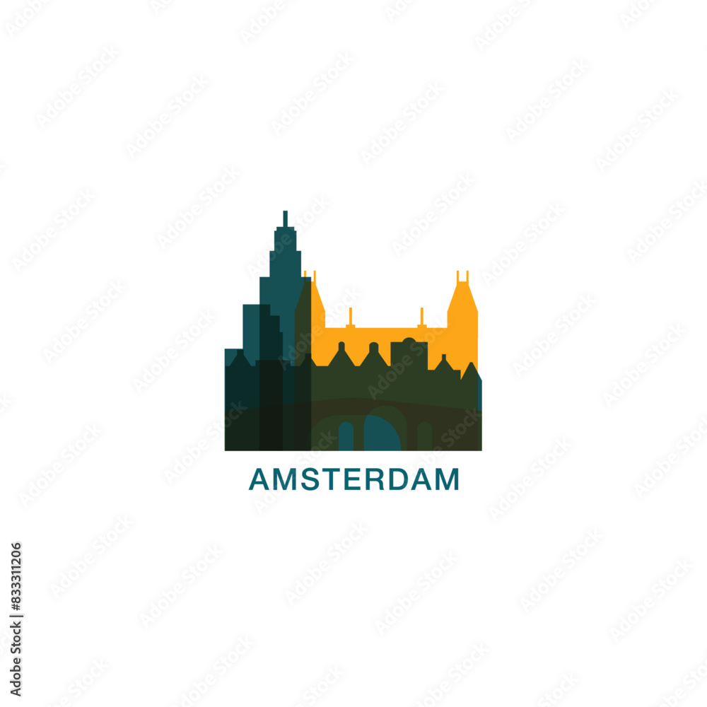 Netherlands Amsterdam city, cityscape, panorama view logo. Modern vector icon with Holland capital horizon. Isolated skyline graphic