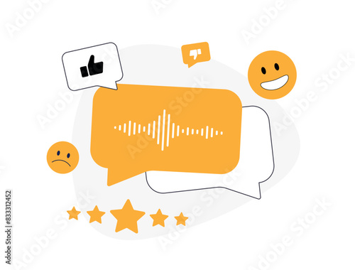 Voice of Customer - VoC data collects customer feedback. VoC analysis, survey and insights visual. Customer experience feedback flat vector illustration with icons