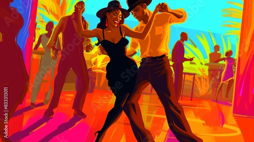 Latin party dancing salsa bachata cartoon style AI.Generative AI.