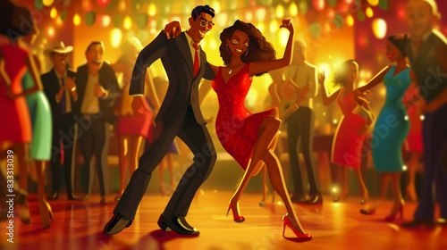 Latin party dancing salsa bachata cartoon style AI.Generative AI.