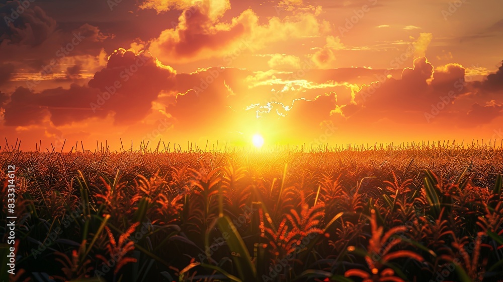 Beautiful morning sunrise over the corn field Beautiful morning sunrise over the corn field