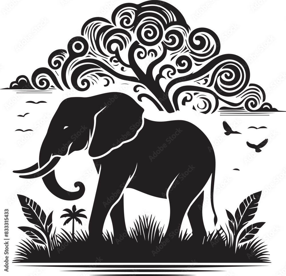 Obraz premium Elephant silhouette vector art white background