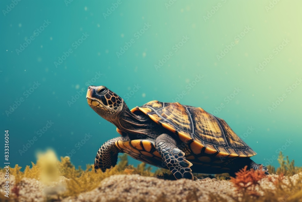 Fototapeta premium Ancient Turtle animal background. Dive ocean. Generate Ai