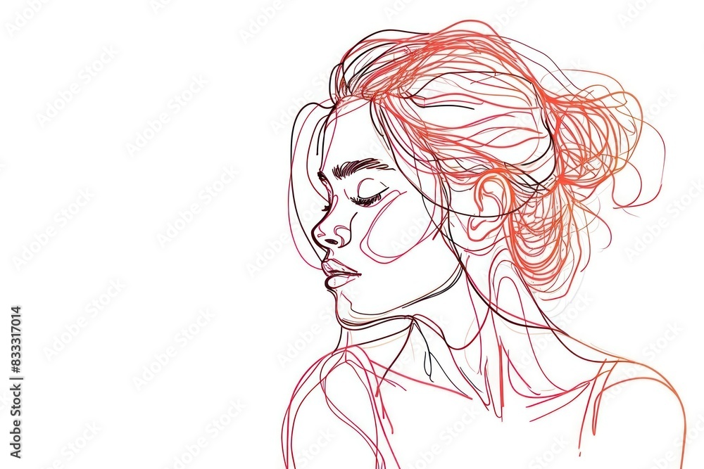 Continuous line drawing female sketch art contemplation. Continuous line drawing female sketch art contemplation.