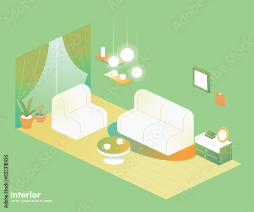 아이소메트릭 인테리어 디자인 일러스트 01